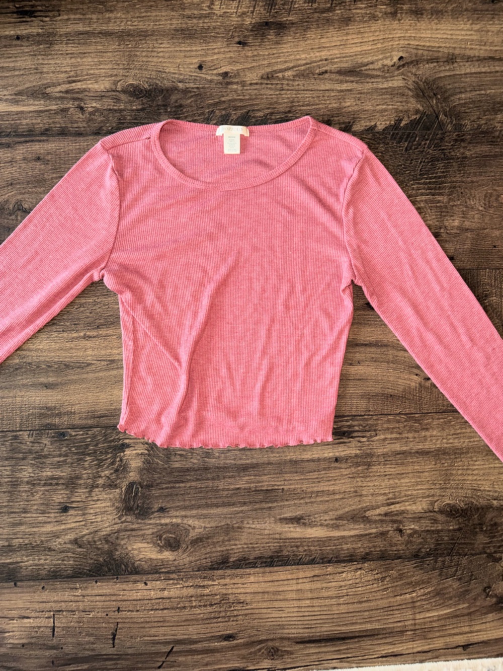 Bozzolo Rose Pink Ribbed Long-Sleeve Crop Top